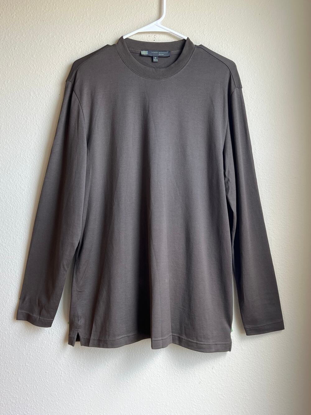 Robert Barakett The Barakett High Crew Long Sleeve Pima Cotton Tee Brown Medium